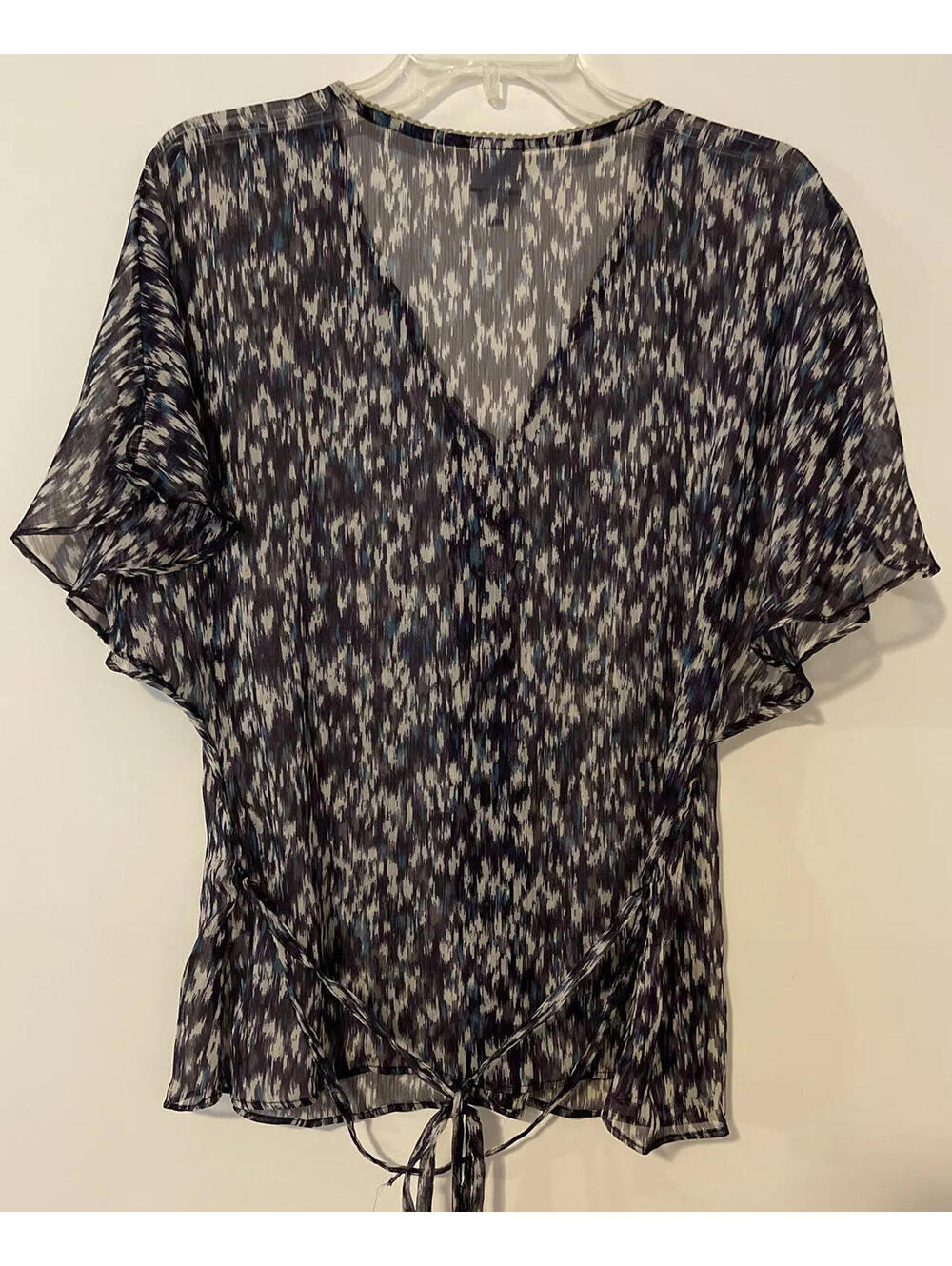 Converse One Star Womens Small Purple Sheer Button Up Vneck Blouse W/Belt! M365